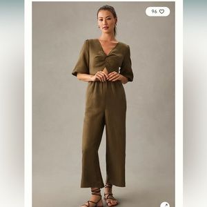 Anthropologie Khaki V-Neck Jumpsuit